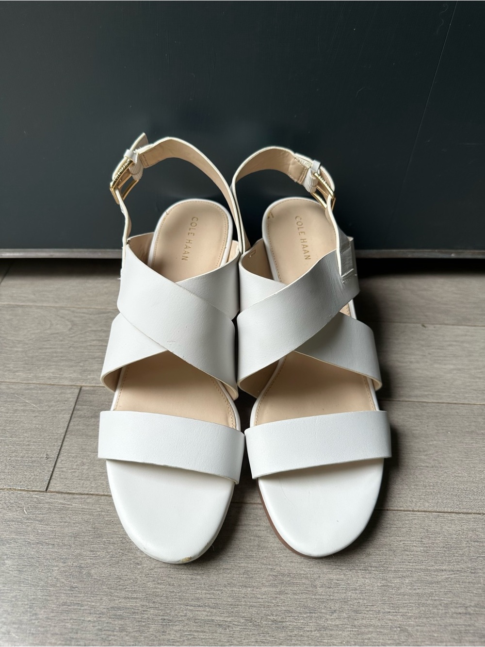 Women’s Cole Haan Penelope Wedge II White Leather Wedge Wedding Sandals 10B